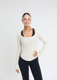 Wide Neck Long Sleeve - Cream