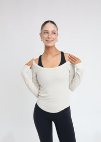 Wide Neck Long Sleeve - Cream